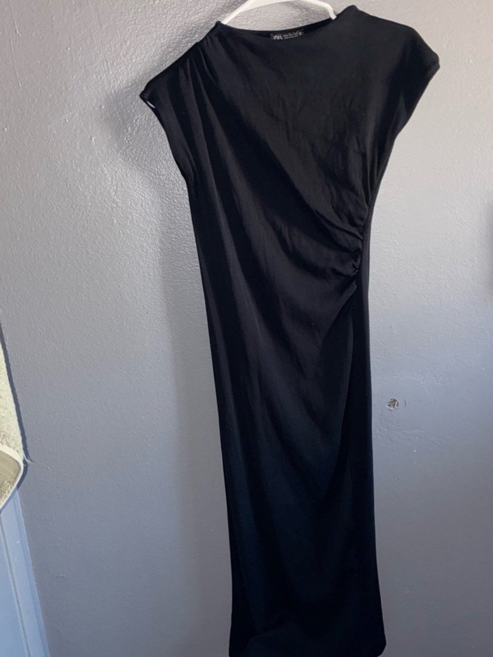 Zara Black Asymmetric Ruched Maxi Dress